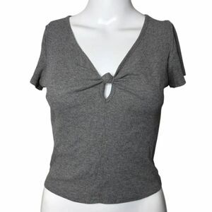 Bozzolo Gray V-Neck Knotted Women Top Size Medium